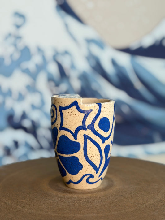 Blue on White Doodle to-go mug | Small